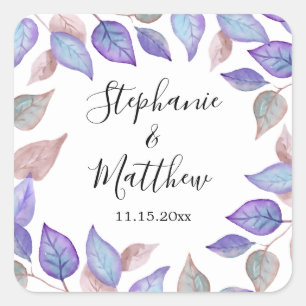 Sticker Carré Mariage Feuille Folift Moderne Purple Aquarelle
