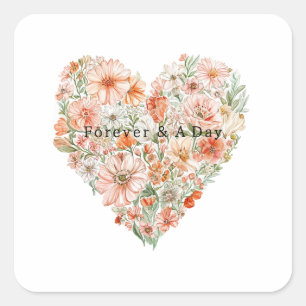 Sticker Carré Mariage Fleur de Coeur de Pêche Joliment
