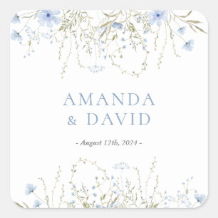 Sticker Carré Mariage Fleur sauvage périphérique bleu