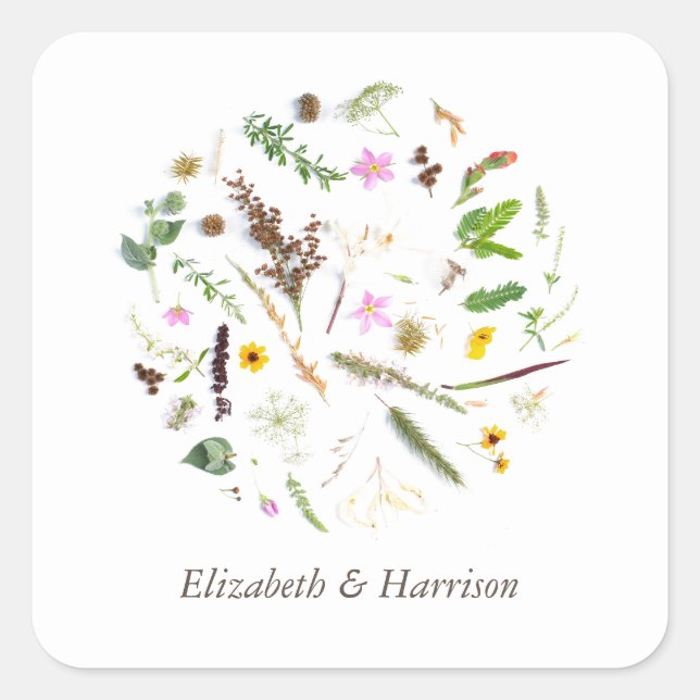 Sticker Carré Mariage Fleur Sauvage Simple Élégant Botanique Fav (Devant)