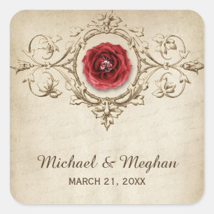 Sticker Carré Mariage Fleurie aux Roses Romantiques Vintage