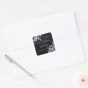 Sticker Carré Mariage Fleurie Sombre Gothique Noir Violet