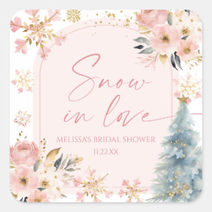 Sticker Carré Mariage Flocons de Neige Roses Hiver