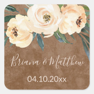 Sticker Carré Mariage floral Beige Blush Faveurs