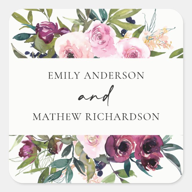 STICKER CARRÉ MARIAGE FLORAL BLANC BLANC BRILLANT (Devant)