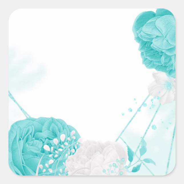 Sticker Carré mariage floral blanc turquoise (Devant)