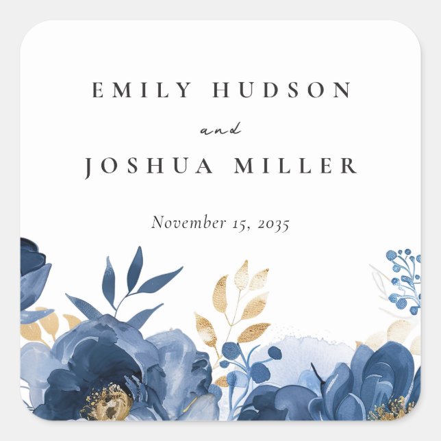 Sticker Carré Mariage floral bleu bleu de Dusky (Devant)