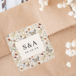 Sticker Carré Mariage Floral Boho