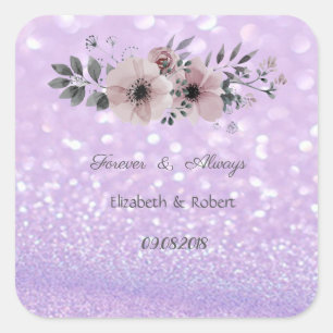 Sticker Carré Mariage Floral Bokeh Pailleté Élégant