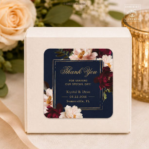 Sticker Carré Mariage Floral Burgundy Rouge Foncé Bleu Marine