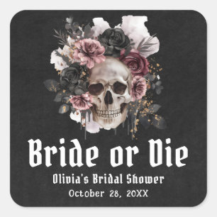 Sticker Carré Mariage Floral Crâne Halloween La Mariée ou Mourir