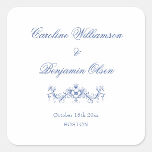 Sticker Carré Mariage Floral Élégant Classique Bleu de Style Cam