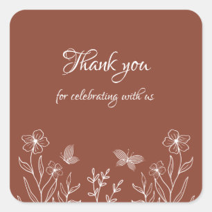 Sticker Carré Mariage floral élégant et romantique en terracotta