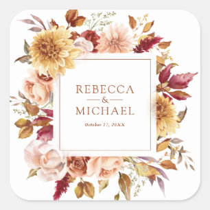 Sticker Carré Mariage Floral en Terracotta Bourguignon Rustique
