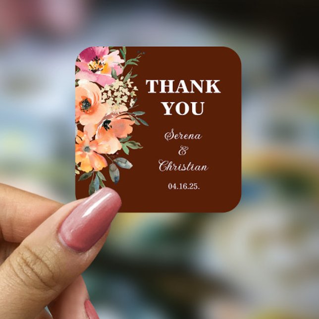 Sticker Carré Mariage floral en terre cuite rouille (Créateur téléchargé)