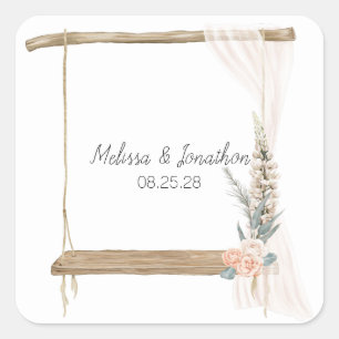 Sticker Carré Mariage floral moderne Boho rose élégant