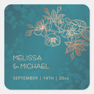 Sticker Carré Mariage floral paon ton joyau 