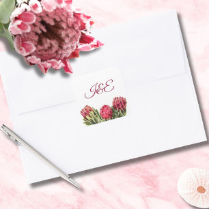Sticker Carré Mariage Floral Protea Rose Botanique Moderne 