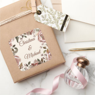 Sticker Carré Mariage Floral Rose Poussiéreux