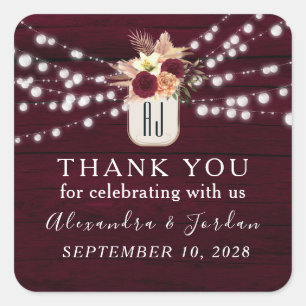 Sticker Carré Mariage Floral Rustique Bourgogne