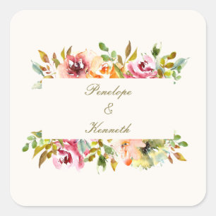 Sticker Carré Mariage floral rustique personnalisé