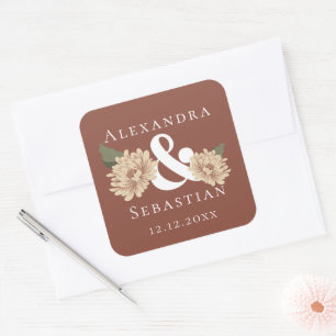 Sticker Carré Mariage Floral Simple Et Élégant Enregistrer La Da