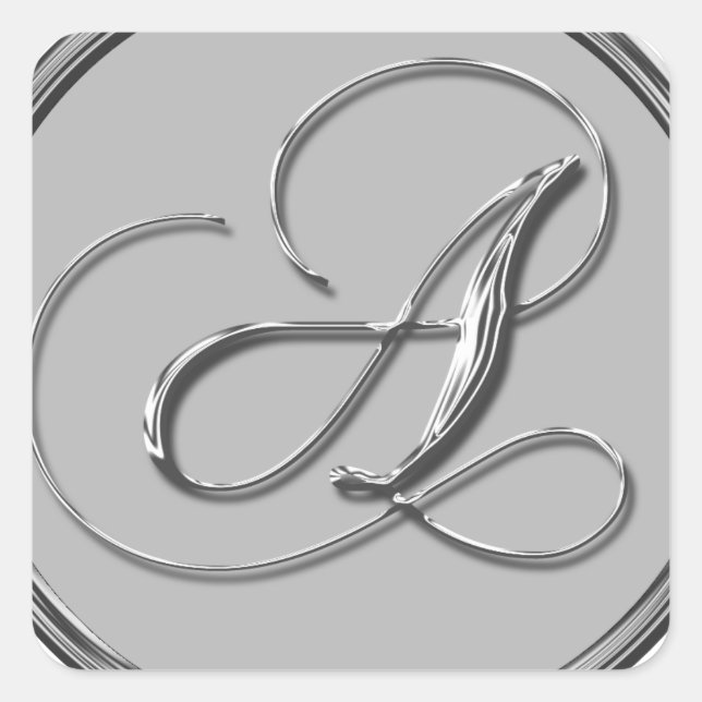 Sticker Carré Mariage Formel Argent Monogramme A Sceau (Devant)
