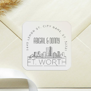 Sticker Carré Mariage Fort Worth   Sceau d'enveloppe préadressé