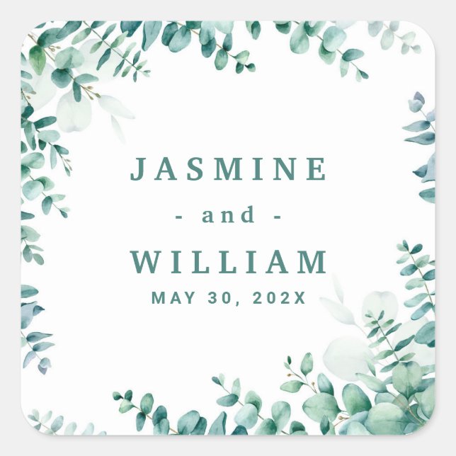 Sticker Carré Mariage Frameborder Carré Eucalyptus vert (Devant)