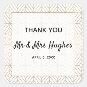 Sticker Carré Mariage géométrique de feuille blanche et or