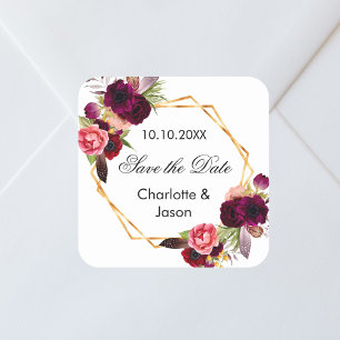 Sticker Carré Mariage géométrique des fleurs de Bourgogne Enregi