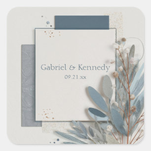 Sticker Carré Mariage Géométrique Minimaliste Feuille de Laine B