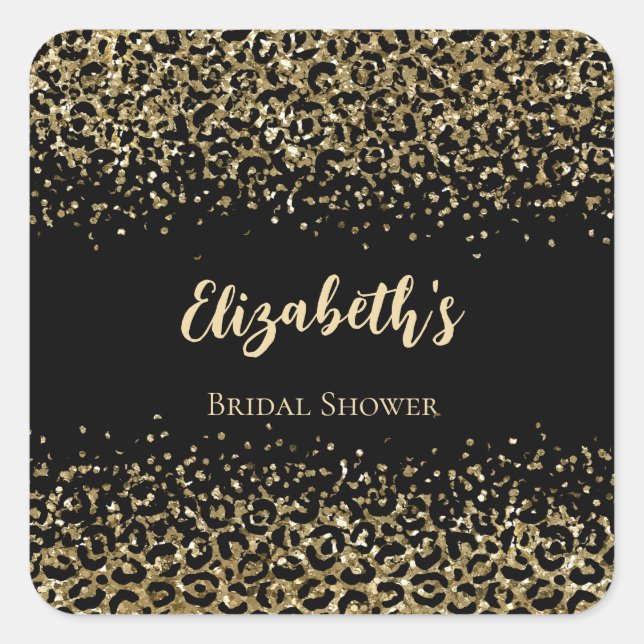 Sticker Carré Mariage Glitter Imprimé Léopard Or Noir (Devant)