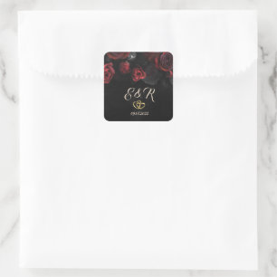 Sticker Carré Mariage gothique aux roses rouges élégantes