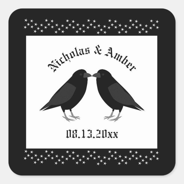 Sticker Carré Mariage gothique Baiser Ravens Personnalisé (Devant)