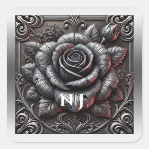 Sticker Carré Mariage gothique élégant gris argent et rose noir