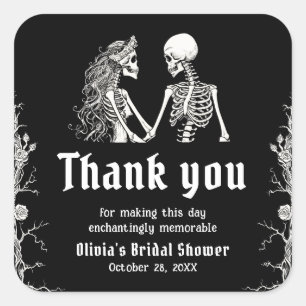 Sticker Carré Mariage gothique noir de squelette pour Halloween
