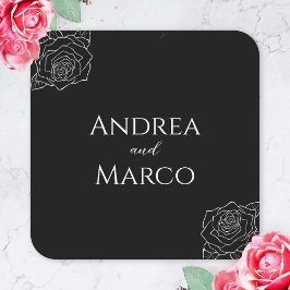 Sticker Carré Mariage gothique Rose Noire Et Blanc Favoriser