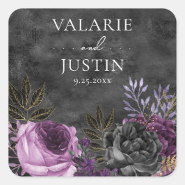 Sticker Carré Mariage gothique violet et noir floral
