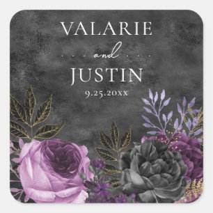 Sticker Carré Mariage gothique violet et noir floral