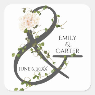 Sticker Carré Mariage Hydrangea et Ivy Ampersand