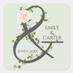 Sticker Carré Mariage Hydrangea et Ivy Ampersand