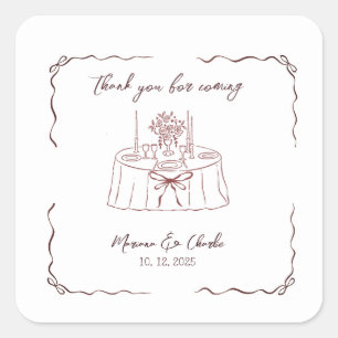 Sticker Carré Mariage Illustré Dessiné à la Main de Fantaisie
