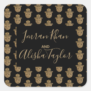 Sticker Carré Mariage indien Gold hamsa Henna Faire-part