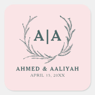 Sticker Carré Mariage islamique Blush Subtil et Gris Ardoise