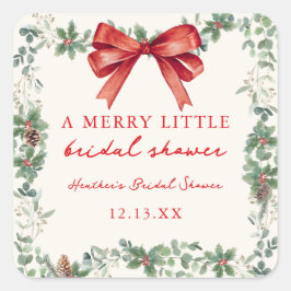Sticker Carré Mariage Joyeux Petit Noël avec un Ruban Rouge