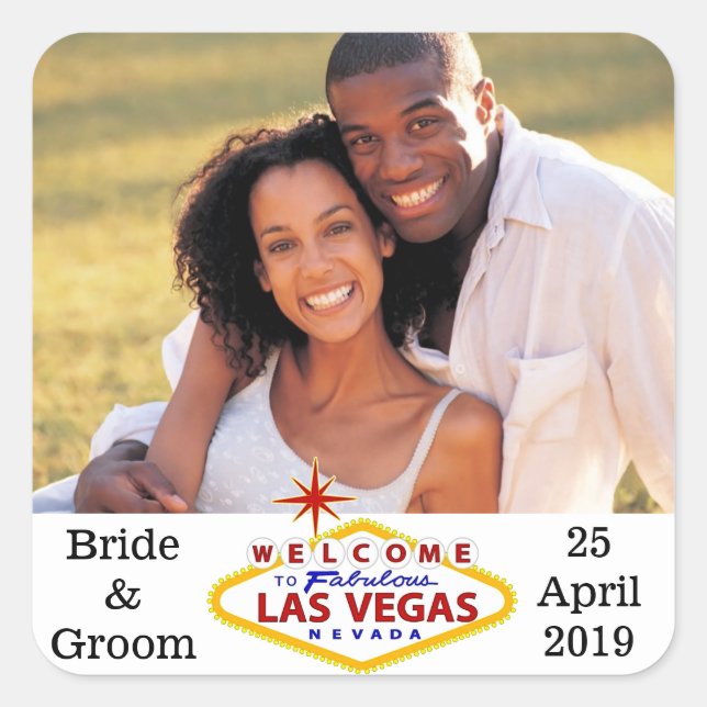 Sticker Carré Mariage Las Vegas - Enveloppe photo personnalisée  (Devant)