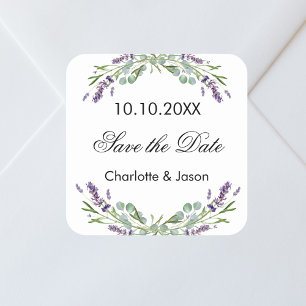 Sticker Carré Mariage Lavender eucalyptus Enregistrer la date