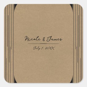 Sticker Carré Mariage Lignes Modernes Kraft Noir Minimal