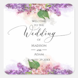 Sticker Carré Mariage Lilac Fleurs violettes et roses